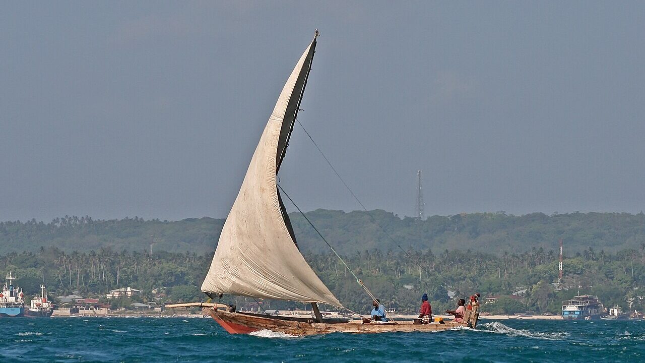 Traditional wooden sailing boat on the sea