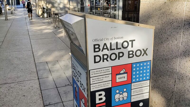 Official City of Boston ballot drop box on a city sidewalk