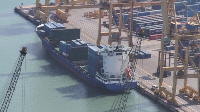 Container ship at a cargo port terminal
