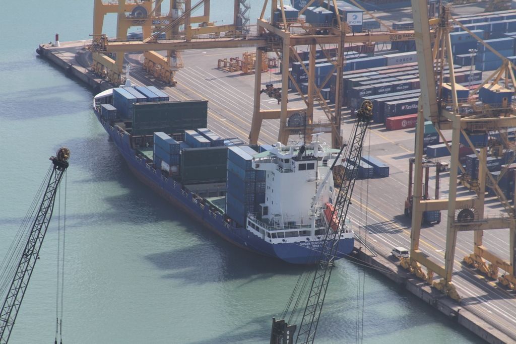 Container ship at a cargo port terminal