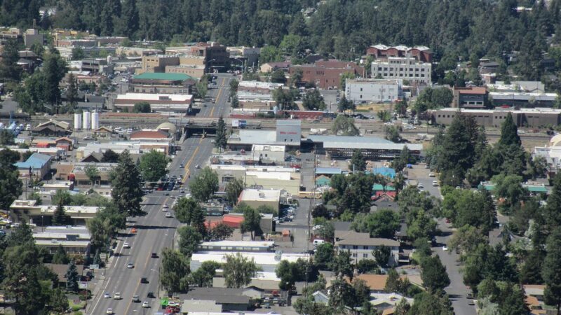 Downtown Bend Oregon skyline from Pilot Butte