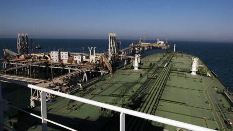 An oil tanker docked at a terminal in the Persian Gulf